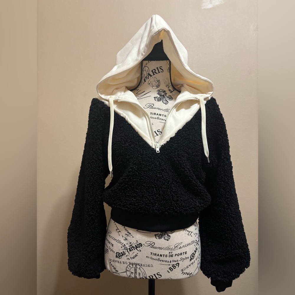 New For Love & Lemons Half Zip Sweater Cozy Cropped Pullover White Black